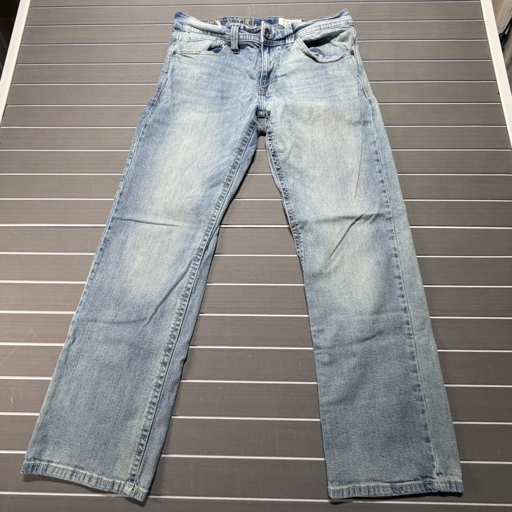 TK Axel Mens Slim Boot Cut Jeans Light Wash Distressed Blue Denim 34x32